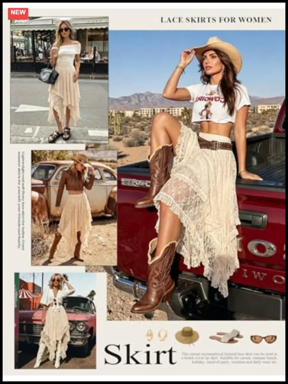 Lace Maxi Skirt Women Asymmetrical Flowy Boho Ruffle Hem Lightweight Sheer
